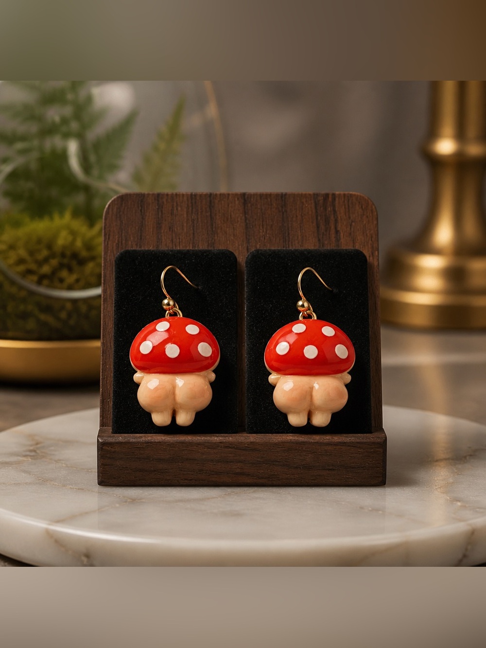 Whimsical Red Mushroom Booty - Drop Earrings
